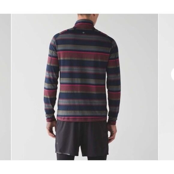 Lululemon Sweatshirt Mens Small Blue Multi Color Striped Quarter Zip Pull Over - Picture 8 of 9